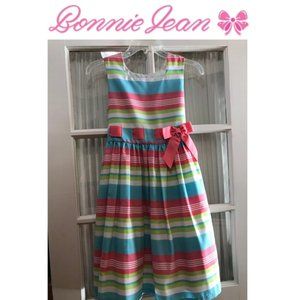 Bonnie Jean sleeveless dress; colorful stripes; girls' size 14.